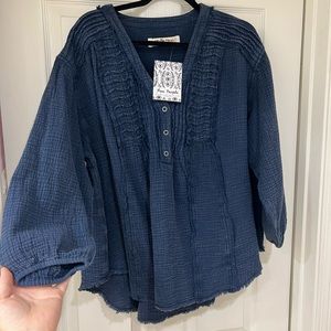 NEW Free people Flowy blue cozy dreams pullover blouse